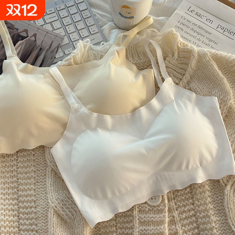 无痕冰丝内衣女夏季运动聚拢无钢圈少女文胸学生透气显小吊带背E