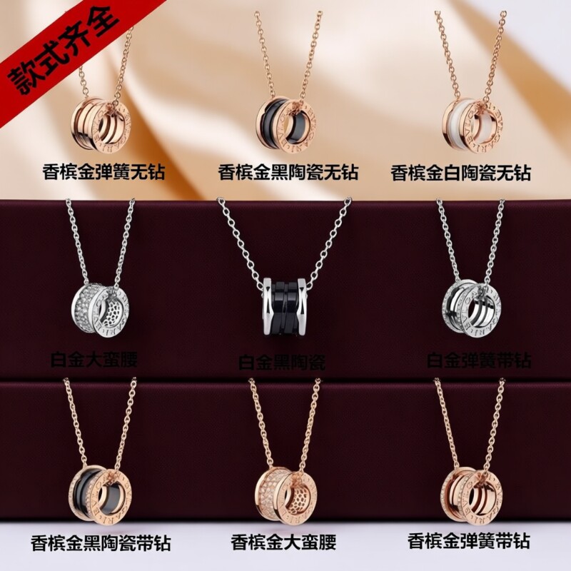 V金镀18K小蛮腰弹簧项链女男女情侣黑陶瓷慈善款锁骨链不掉色黑色