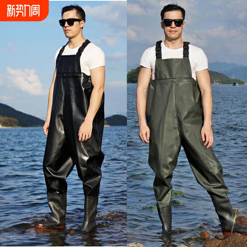下水裤加厚耐磨捕鱼半身雨裤男女连体防水衣服皮叉裤子渔夫裤水鞋