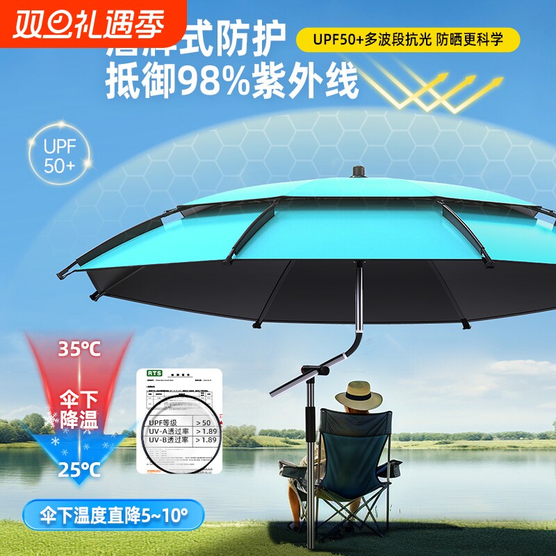 钓鱼伞新款户外专用大钓伞2025雨伞拐杖防晒沙滩遮阳伞钓箱暴雨