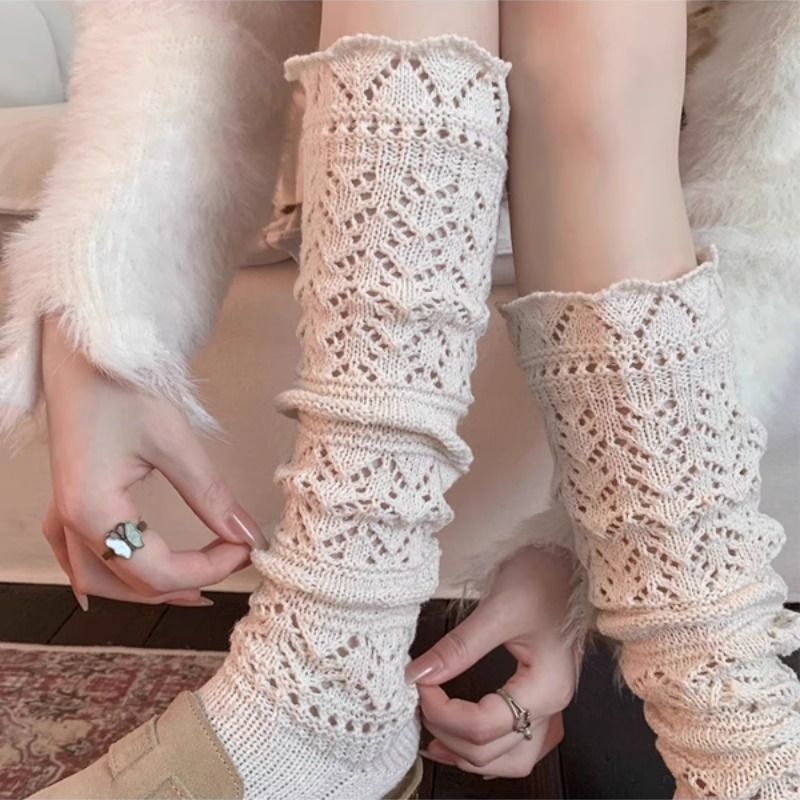 韦雪同款羊毛小腿袜子女配靴子秋冬保暖针织毛线长筒袜堆堆袜高筒