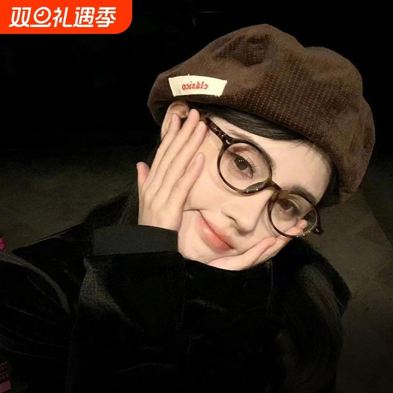 复古玳瑁小椭圆眼镜近视女可配miu书呆子豹纹窄框素颜眼睛架镜框