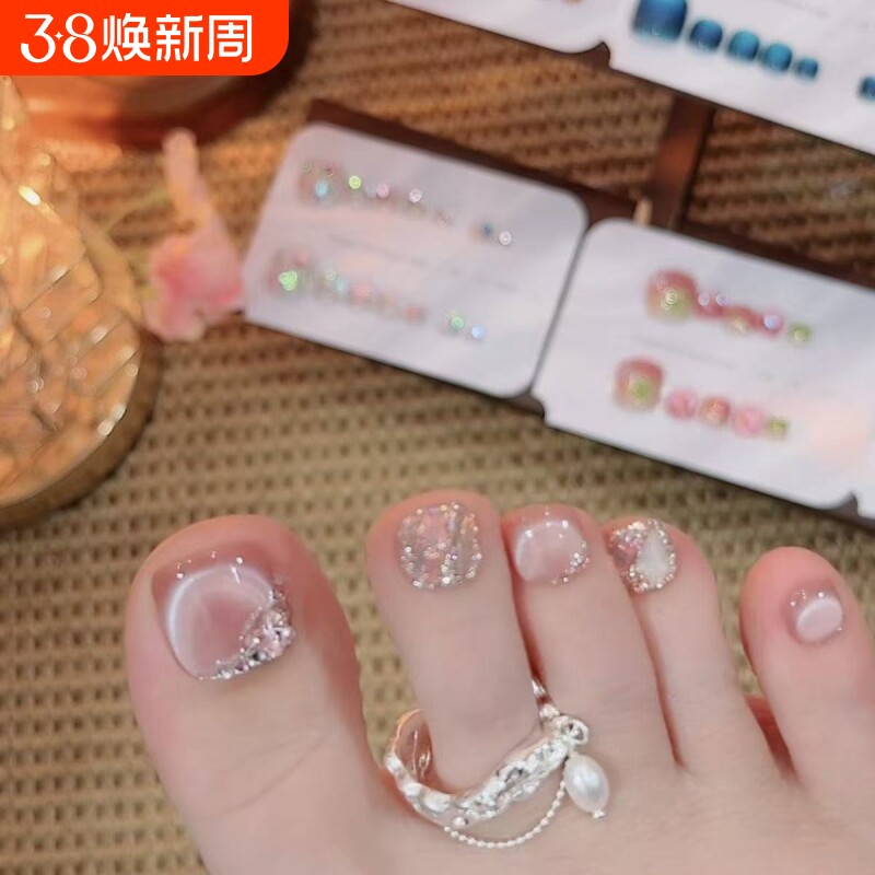 手工穿戴美甲脚指甲贴片高级感猫眼钻石脚趾甲穿戴甲可拆卸脚甲