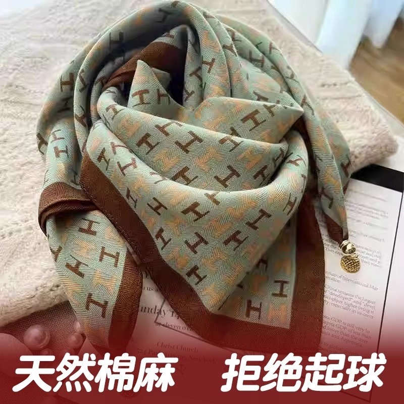 2025新款保暖方巾磁吸扣三角丝巾棉围巾女围脖棉麻纽扣黑色蓝色