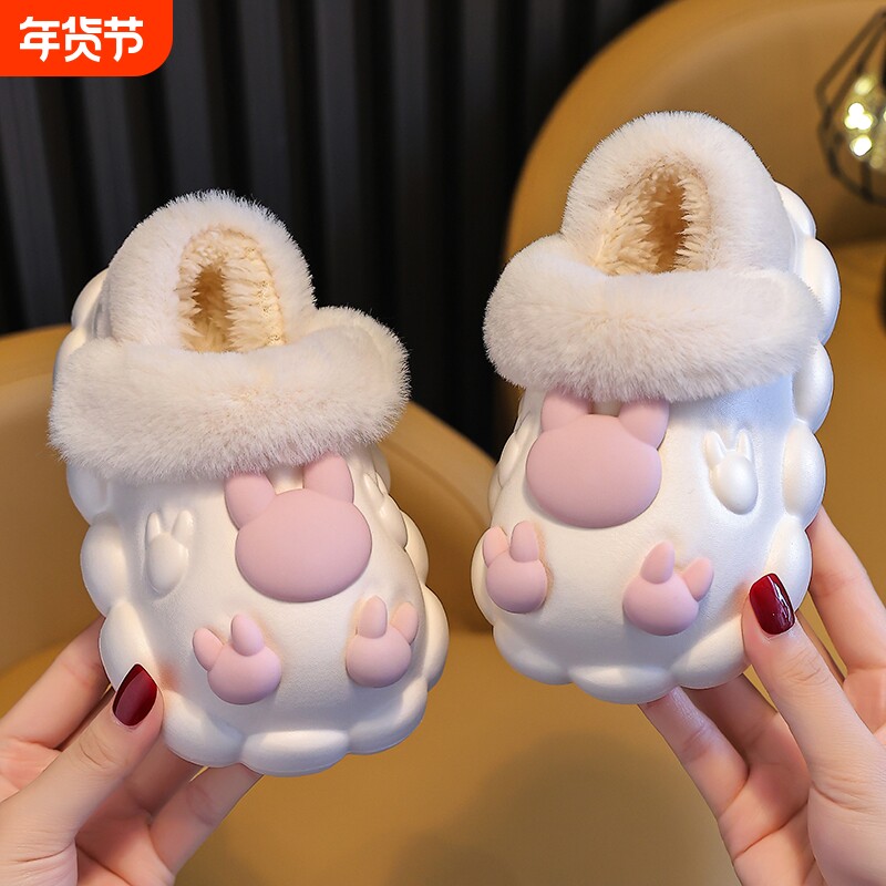 卡通兔子儿童拖鞋棉拖鞋冬季宝宝防水包跟可拆卸女童男童毛毛棉鞋