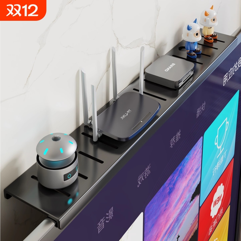 一挂即用免打孔置物架电视上面