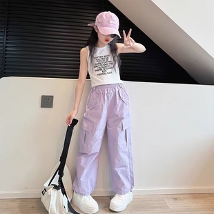 韩版女童工装裤秋季新款潮酷穿搭女大童2025裤子长裤速干阔腿