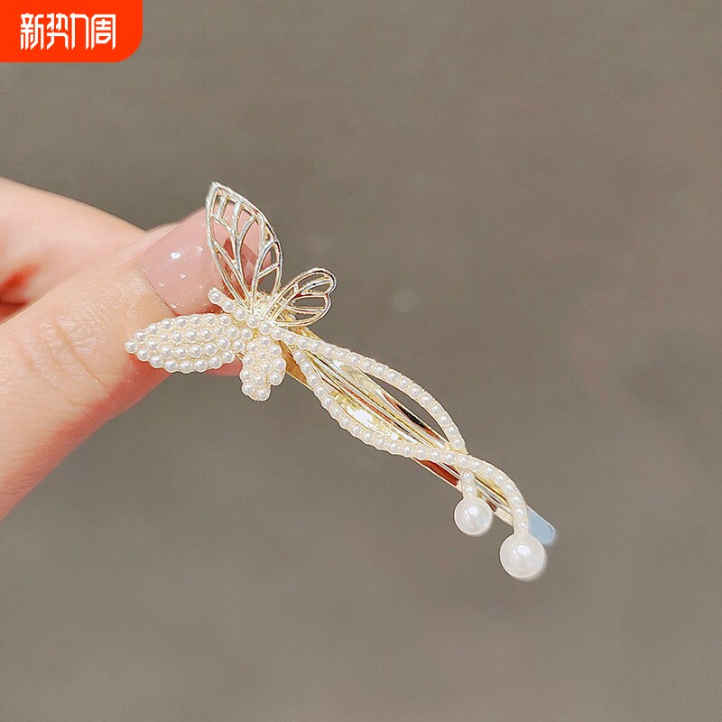 珍珠网红风发夹精品饰品韩国蝴蝶发卡简约刘海夹森系侧边夹鸭嘴夹