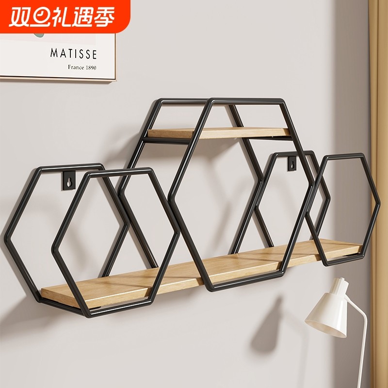 免打孔墙面铁艺壁饰挂件卧室书桌墙上装饰架贴墙简约大容量放置架