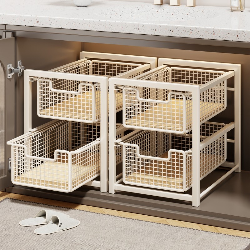 抽拉式下水槽置物架子橱柜内分层架浴室厨房神器收纳拉篮轮带轮