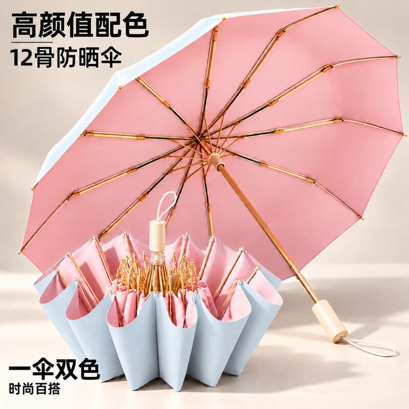 天堂伞雨伞女晴雨两用高颜值折叠大号手动遮阳伞防晒防紫外线加固