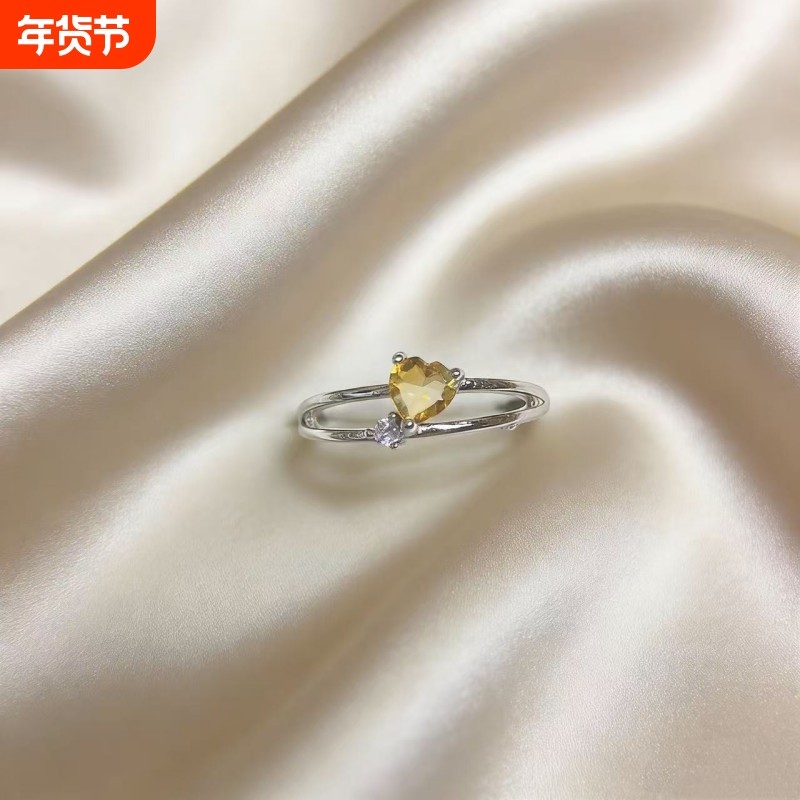 天然彩宝黄水晶戒指时尚高级感礼物气质百搭极简设计