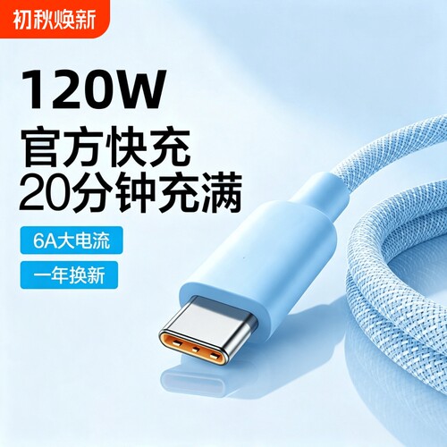 120W超级快充typec充电线6A闪充66W手机编织数据线tpyec适用华为mate40/50/60荣耀magic防折断vivo2米接口