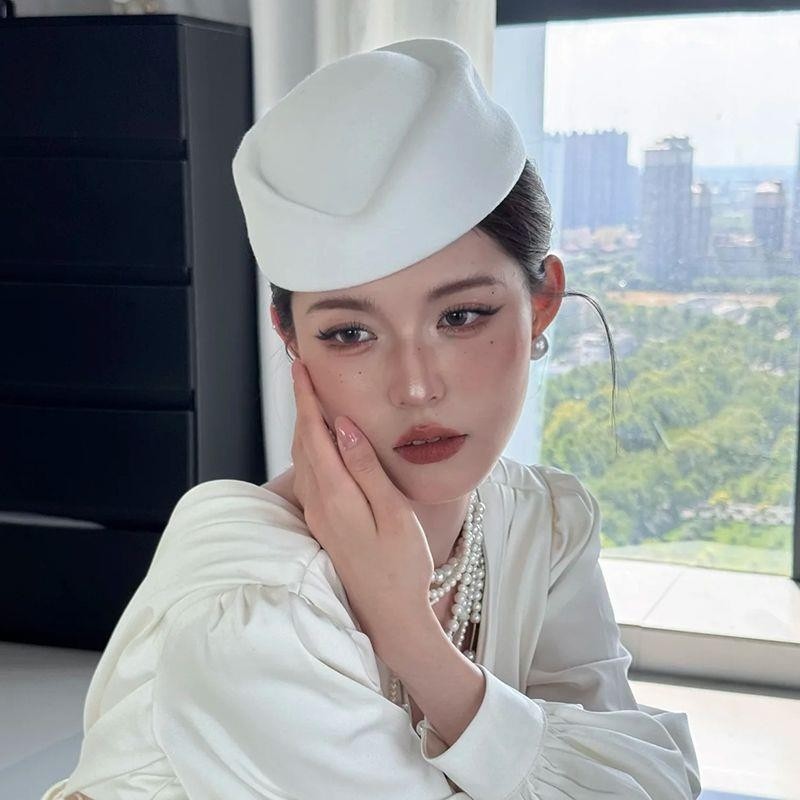 无品牌新娘帽子头饰赫本风同款小礼帽法式高级感空姐帽复古贝雷帽