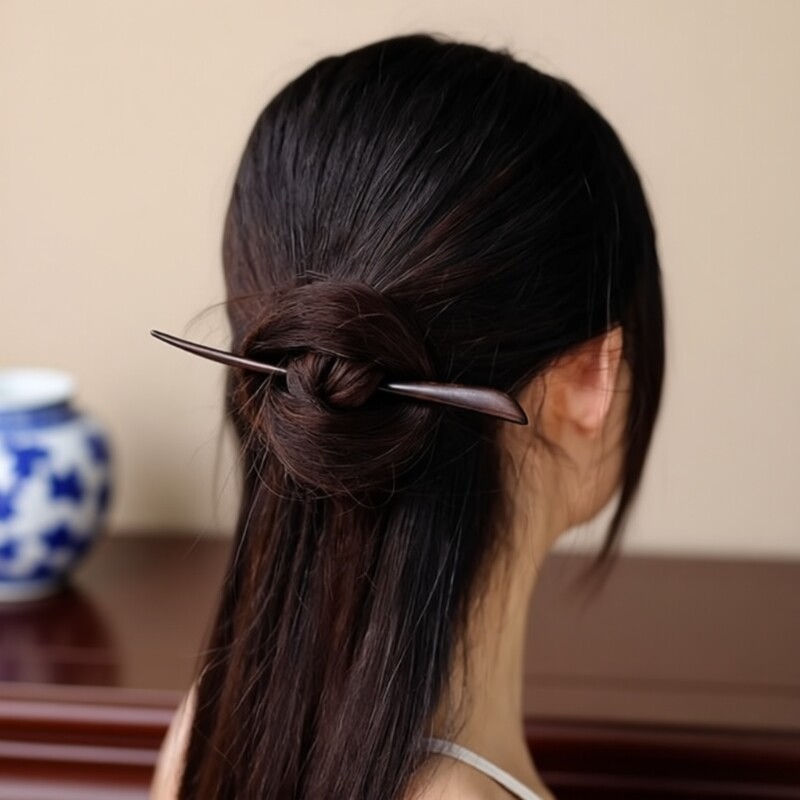 新中式发簪古风女盘发簪子黑檀木簪中国风汉服发钗日常通勤