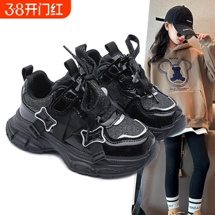 女童鞋运动鞋2026新款冬季儿童老爹鞋加绒鞋子秋冬女跑鞋银色黑色