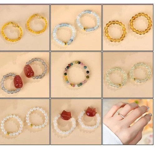 天然水晶串珠戒指小众轻奢食指戒