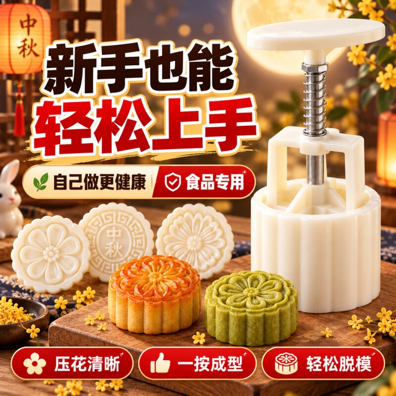 月饼模具广式家用按压花冰皮月饼点心糕点烘焙工具2026新款中秋节