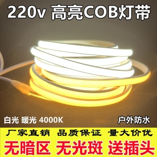 led灯带220V自粘超亮免驱高压防水家用客厅吊顶线形灯槽cob软灯条