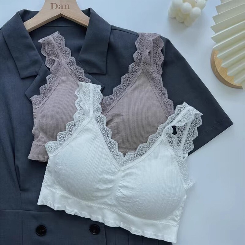 抹胸透气无钢圈内衣女背心式蕾丝性感小胸美背内搭运动文胸罩聚拢