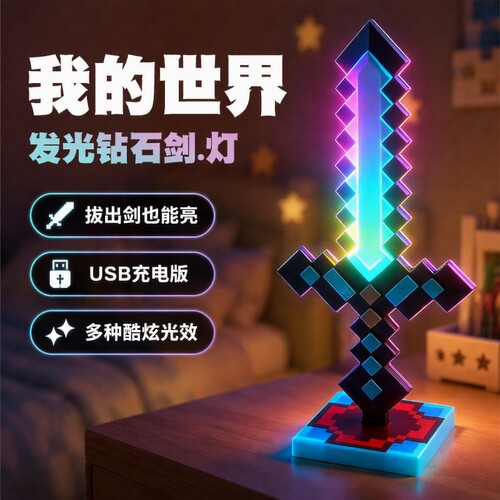 我的世界钻石剑发光剑USB宝剑儿童男创意灯周边模型玩具礼物迷你