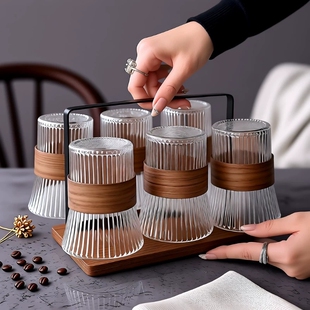 ins风琴杯高颜值束腰咖啡杯茶杯防烫隔热杯托杯架套装茶杯玻璃杯