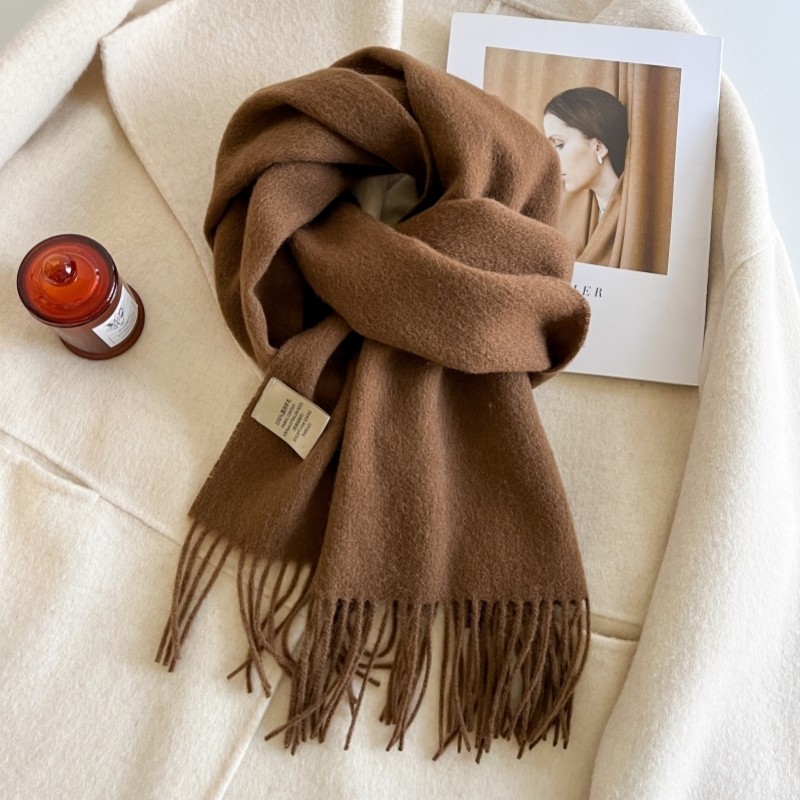 纯色100%绵羊毛围巾冬季男女保暖焦糖色围脖情侣护颈披肩实用软糯