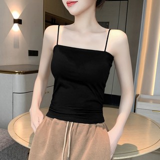 一字领小吊带背心女内搭新款别致不带胸垫美背黑色纯棉打底上衣潮