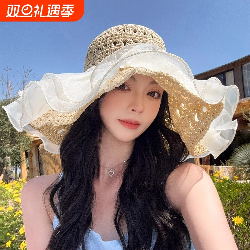 帽子女款2025新款蕾丝草编太阳帽