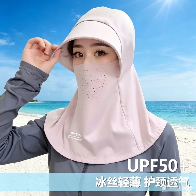 全脸防晒面罩女夏季2026新款遮阳防紫外线骑行护颈一体帽子轻薄图片
