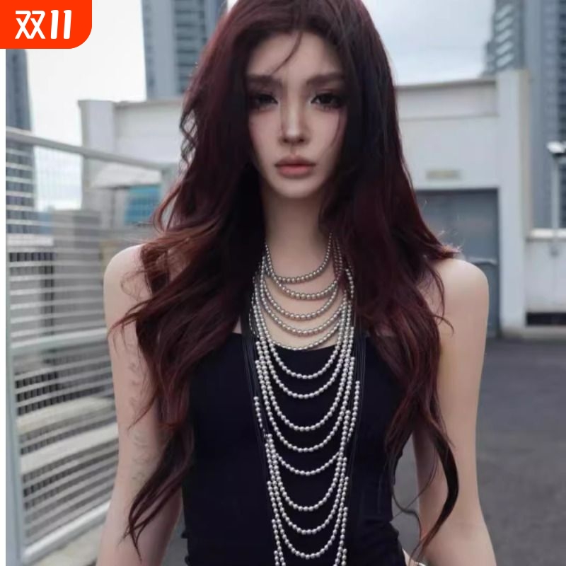 欧美风多层串珠流苏项链复古时尚高级感气质长款毛衣链性感锁骨链