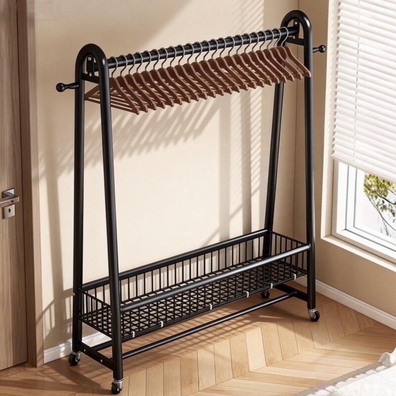 简易衣帽架卧室落地家用衣服架子阳台可移动晾衣架宿舍加粗衣杆架
