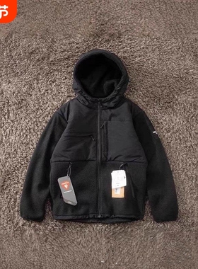 户外秋冬开衫上衣情侣同款保暖抓绒刺绣标夹克连帽拼色外套72051