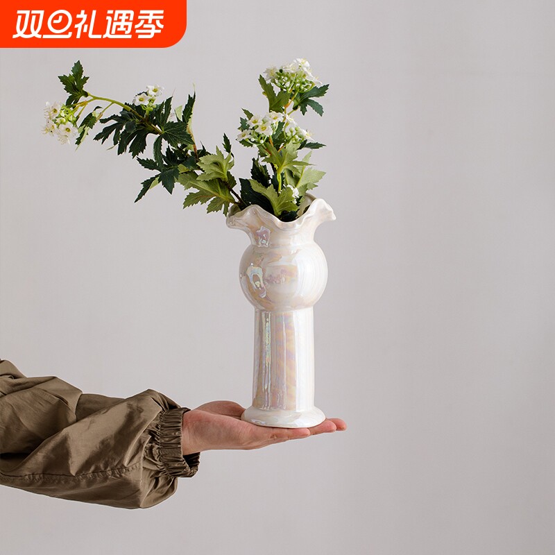 法式珍珠釉花瓶客厅插花家居装饰摆件轻奢高级感干花鲜花水培器皿
