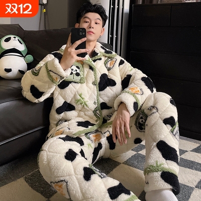 2025秋冬季珊瑚绒睡衣男款加厚