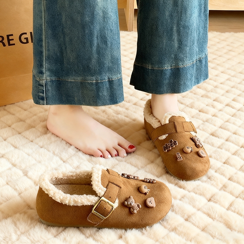 女鞋加绒勃肯鞋2025新款冬季一脚蹬豆豆鞋孕妇保暖棉鞋雪地靴毛绒