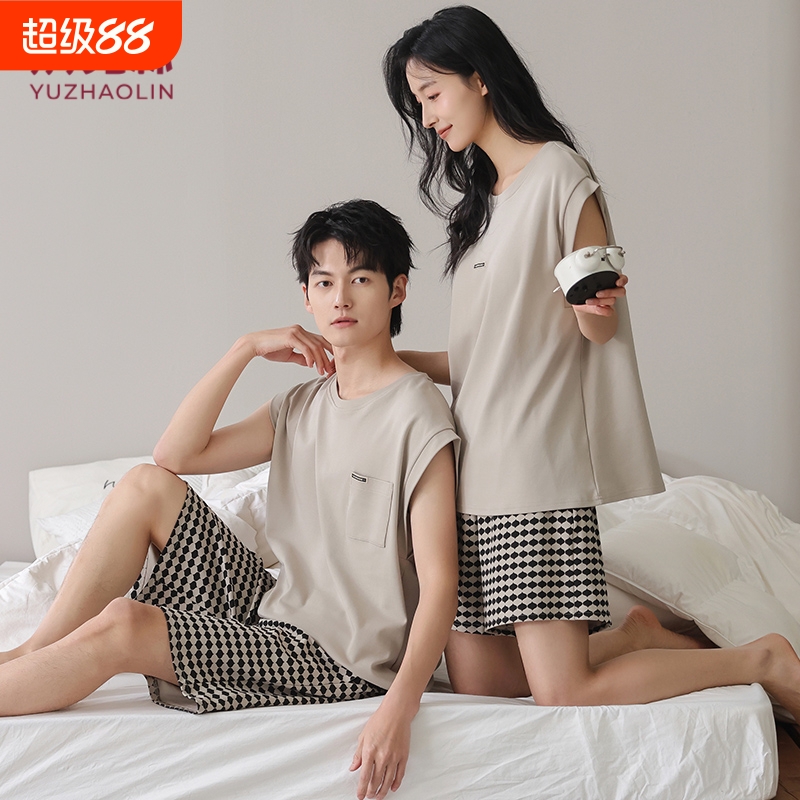 俞兆林睡衣情侣装一男一女款夏季纯棉背心居家居服情侣睡衣夏款