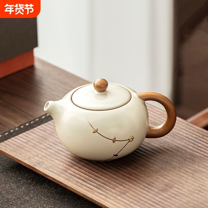 唐丰汝窑锔钉西施壶单个茶具礼盒家用高端一人饮小壶办公室泡茶壶