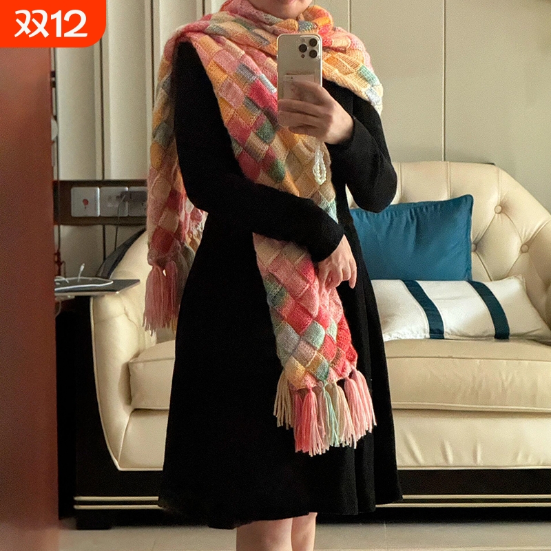 马海毛渐变色毛线手工编织白桦围巾diy毯子手织七星毯渐变色冬