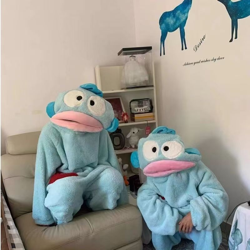 搞怪情侣连体睡衣女冬季厚珊绒卡通丑袋鱼大码睡毛绒加家动漫