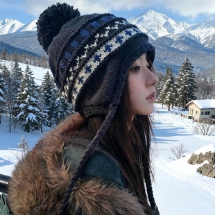 费尔岛帽子针织毛线帽女秋冬加绒加厚保暖东北防寒护耳雷锋帽防风