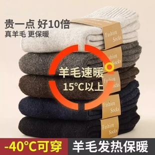 超厚羊毛袜子男款秋冬季中筒袜加绒加厚保暖东北抗寒雪地羊绒长袜