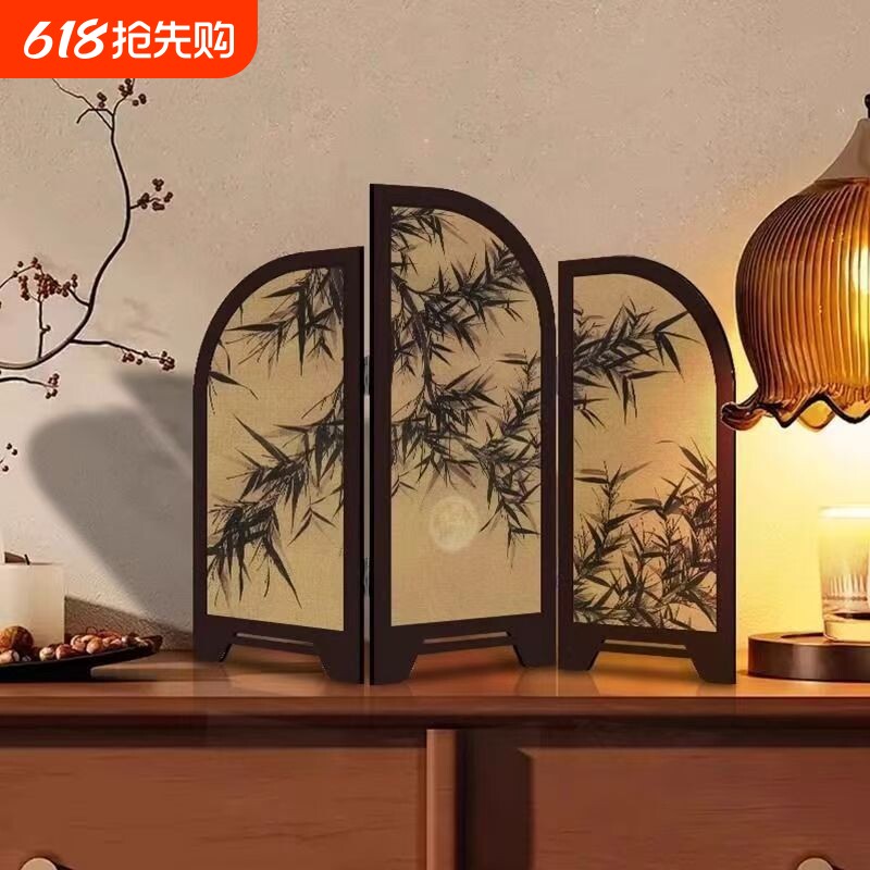中古风桌面摆件客厅小屏风装饰画玄关柜电视柜高级感氛围好物美学