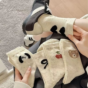 百搭无骨纯棉中筒袜吸汗防臭冬季 秋季 长袜卡通 爆款 袜子女2025新款