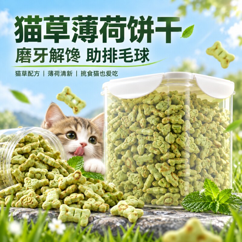 猫草薄荷饼干猫咪零食猫草饼干磨牙洁齿营养化毛球成幼猫零食