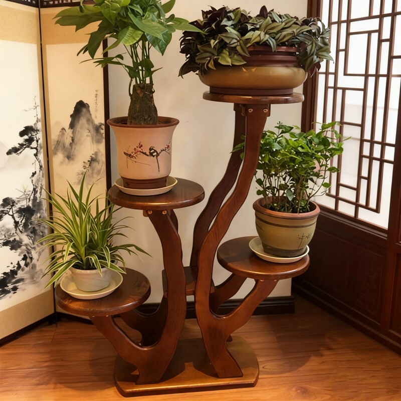 实木花架2026新款客厅室内阳台置物架多层中式绿萝花盆架乔迁礼物
