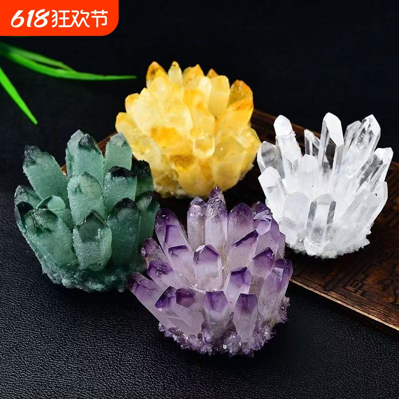 南枳绿水晶簇绿幽灵招财消磁石家居办公室装饰摆件开业乔迁送礼