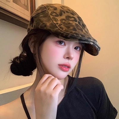 豹纹前进帽女显脸小2025新款春秋高级感素颜夏季遮阳鸭舌帽贝雷帽