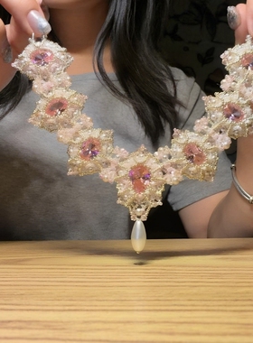 奢华卢浮宫项链成品手工串珠材料包流苏锁骨链礼物送闺蜜女朋友