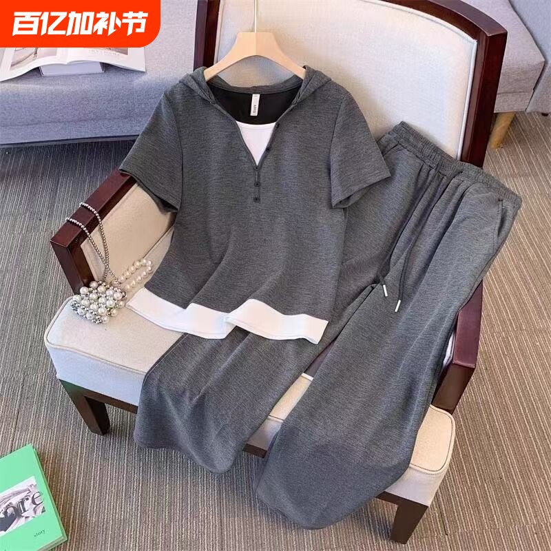 假两件运动服套装女2026夏季新款时尚休闲显瘦两件套跑步休闲风